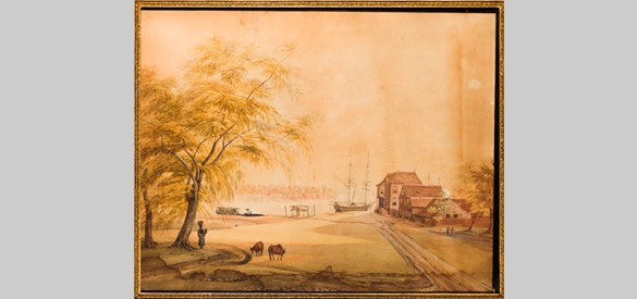 'A landscape of Paramaribo in Surinam', Louise van Panhuys, gedateerd 1818 (Kasteel Middachten).