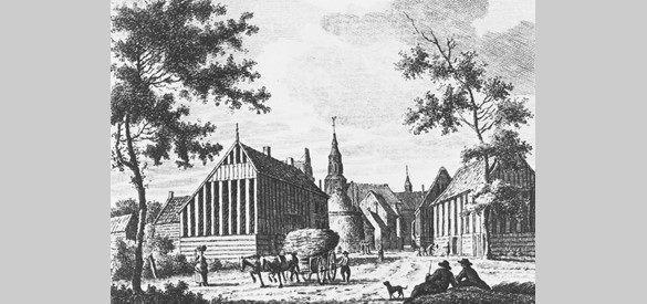 De Venestraat in ‘Nieuwkerk op de Veluwe’, pentekening van Carel Frederik Bendorp, ca. 1800.
