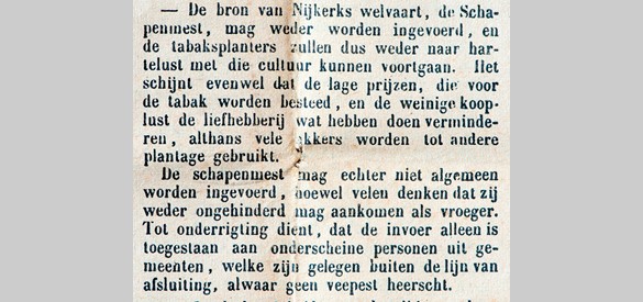 Bericht in de eerste Nijkerksche Courant, 2 april 1867 (Archief Gemeente Nijkerk).