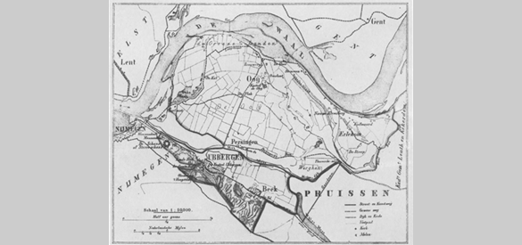 Kaart van Beek, Ubbergen, Ooij en Persingen uit de Kuypers Gemeenteatlas, 1866