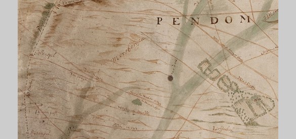 Hanzeweg in het schependom Arnhem op een kaart uit 1650