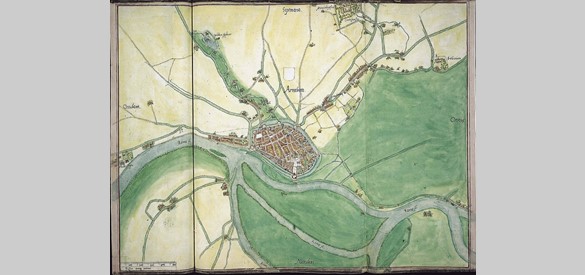 Arnhem rond 1560 op een kaart van Jacob van Deventer