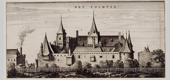 Aanzicht van Het Tolhuis te Lobith (1649)