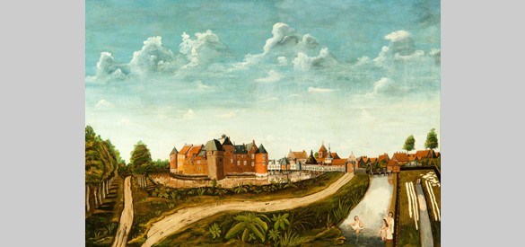 Een olieverfschilderij van Hof Borculo in de achttiende eeuw, door een anonieme schilder