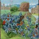Miniatuur Slag bij Niftrik. Links Gelre, met Nijmegen op de achtergrond, rechts Brabant, met de stad Grave. © Jean Froissart, Chroniques. BnF, Francais 2645, f.326v, PD