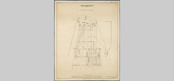 Bouwtekening van het eerste Nijkerker windgemaal naar ontwerp van A.J. Brevet. De Putter molen is volgens hetzelfde ontwerp gebouwd