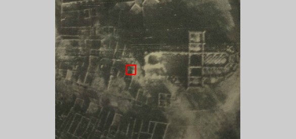 Locatie plangebied geprojecteerd op een luchtfoto uit 1944