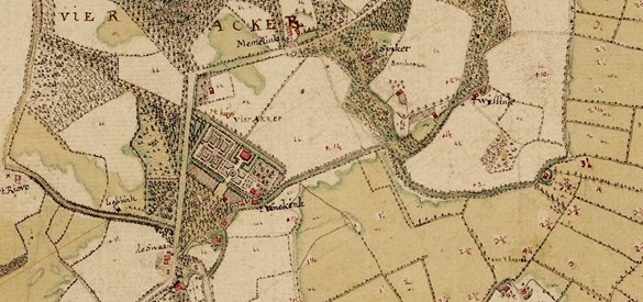 De geometrische tuin van Huis Vierakker op een kaart van omstreeks 1800.