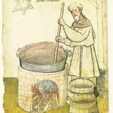 Bierbrouwer en een 14-15e-eeuwse brouwoven in het 'Hausbuch der Mendelschen Zwölfbrüderstiftung' © Stadtbibliothek Nürnberg, Amb. 317.2° (via RAAP-rapport 5526), PD