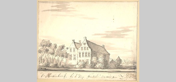 'De Marienborch' bij Gorssel, Jacobus Stellingwerf naar Frans Berkhuijs, ca. 1720. Waarschijnlijk is dit Huis Enschede.