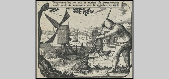 Poldermolen en visserij in Holland. ca. 1600