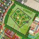 Tekening van de villa over de opzet van het park Grote Aalst. Op deze afbeelding zie je in rood de sporen die zijn opgegraven. © 