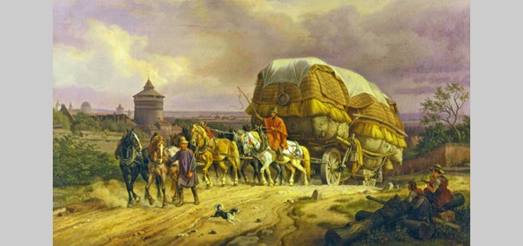 Hessenwagen met een zevenspan paarden in de omgeving van Neurenberg – Johann Adam Klein (1792-1875)