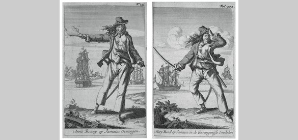 De bekende piraat Anne Bonny, gravure uit 'Historie of the Pirates', 1725.