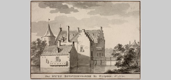Tekening van Huis Duistervoorde na de verbouwing in 1640-1641 door Aert Schouwman in de achttiende eeuw