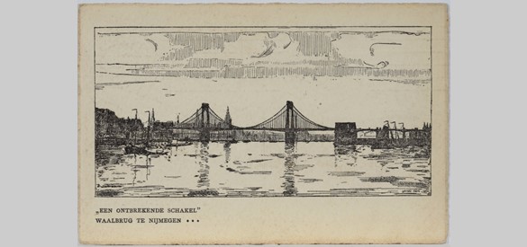 In het kader van een lobby voor een Waalbrug bij Nijmegen werd in 1909 deze kaart uitgegeven, met de nog niet bestaande nieuwe brug als ontbrekende schakel