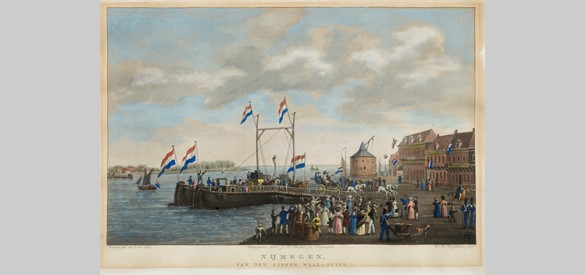 Versierde Gierpont in Nijmegen op 11 december 1831 wegens het bezoek van kroonprins Willem II aan prinses Marianne die in Nijmegen verbleef.