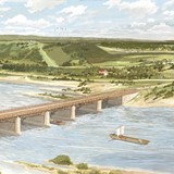 Impressie van de Romeinse brug bij Nijmegen © Illustrator Peter Nuyten