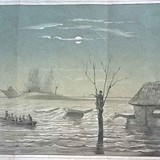 Uitvouwblad bij boekje Korte Beschrijving van den Watersnood in 1855. Dijkbreuk te Dreumel © Koninklijke Bibliotheek, CC