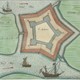 Het door de Spanjaarden gebouwde fort ‘oud’ Sint-Andries ligt strategisch op een landtong tussen Maas en Waal. Kaart van Blaeu, 1649. © Universiteit Utrecht, Toonneel der Steden, Joan Blaeu