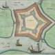 Het door de Spanjaarden gebouwde fort ‘oud’ Sint-Andries ligt strategisch op een landtong tussen Maas en Waal. Kaart van Blaeu, 1649. © Universiteit Utrecht, Toonneel der Steden, Joan Blaeu