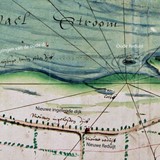 Een kaart uit 1657 met de Waal nabij Varik, tussen de Zennewijnse waard en het fort St. Andries, met oude en nieuwe reduijt © Maker: J. Tijnagel, 1657, Website Varik.nl