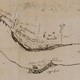 Detail geschetste kaart van Johan van Gielis uit 1552 (noord onder). Commissarissen van het Hof van Gelre testten de stroom (stippellijn). © Johan van Gielis, Hof van Gelre en Zutphen, Gelders Archief, CC-BY