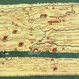 Deze Romeinse reiskaart – de zogenaamde Tabula Peutingeriana - stamt uit het begin van onze jaartelling en geeft steden en wegen schematisch weer. Museum Het Valkhof bezit een van de weinige middeleeuwse kopieën. © Wikimedia PD 