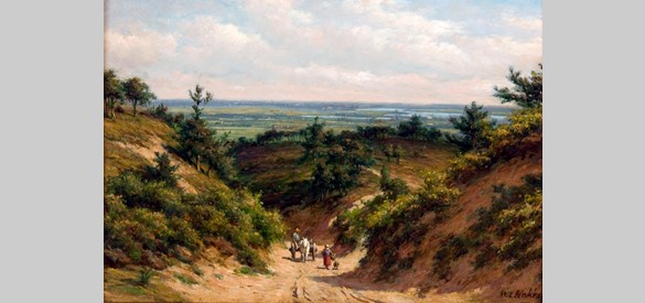 Gezicht op de Ooijpolder vanaf de Holleweg bij Berg en Dal. Op de achtergrond de Waal. De Haagse landschapsschilder Willem Carel Nakken maakte dit schilderij mogelijk in 1859.