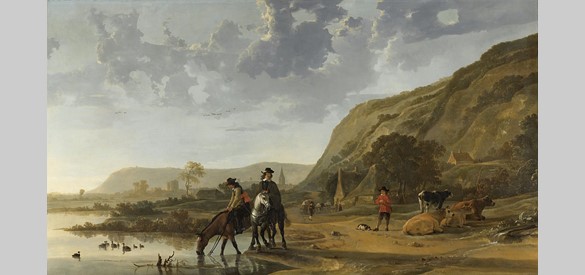 Tussen 1653 en 1657 schilderde Aelbert Cuyp dit rivierlandschap met ruiters, met drinkende paarden aan de Waal. Op de achtergrond de stuwwal tussen Nijmegen en Kleef.