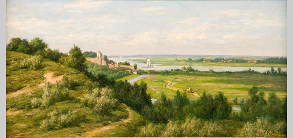 De Haagse landschapsschilder Willem Carel Nakken maakte dit gezicht op de Waal en Nijmegen mogelijk in 1859, toen hij in schildersdorp Oosterbeek werkte.