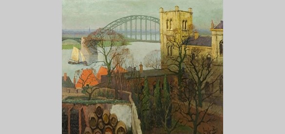 Hoewel het belang van de Nijmeegse wijnhandel in de twintigste eeuw afnam, bleef de bedrijfstak bestaan. Dit schilderij van Eugène Lücker uit 1940 is geschilderd vanuit de tuin van een wijnhandel.