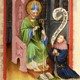 Arnold van Egmond (r), oudste zoon van Maria van Arkel en Jan II van Egmond. Afgebeeld in zijn Breviarium, knielend bij St.Nicolaas © Publiek Domein
