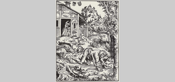 Weerwolf op een prent van Lucas Cranach de Oude uit 1512