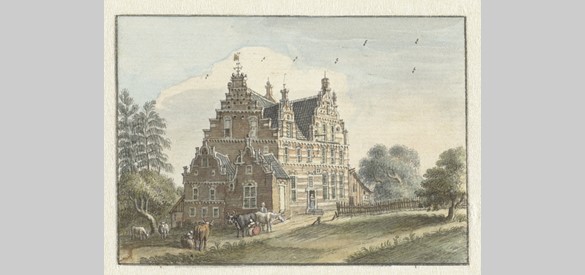 Huis Den Dam getekend door Jan de Bijer in 1748