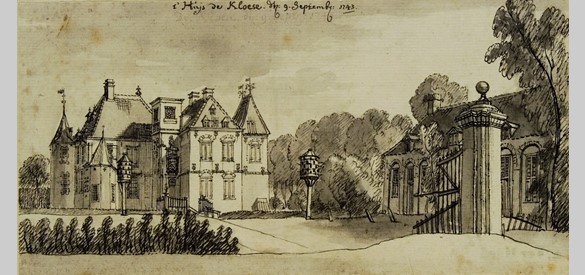 De Cloese na de uitbreiding door de familie Schimmelpenninck van der Oye volgens een tekening van Jan de Beijer uit 1743.
