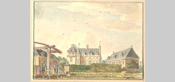 Het huis Ampsen bij Lochem getekend door Jan de Beijer tussen 1741 en 1749.
