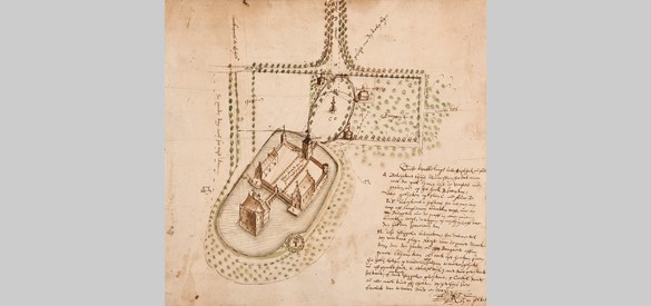 03 Detail van de kaart uit 1652 met het omgrachte kasteel Middachten