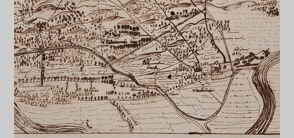 06 Detail van de kaart van de Wiltbaan 1648 met links Middachten en rechts Huis Dieren