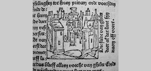 De stad Geldern in een fantasievoorstelling uit 1480
