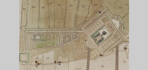 Detail van de historische kaart van B. Elshof uit 1729 met het canal grande