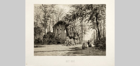 Gezicht in Valkhofpark met Barbarossaruïne, circa 1856