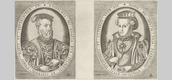 'Portretten van Willem II, hertog van Gelre, en van Maria van Oostenrijk, hertogin van Gelre' (ca. 1560-1570) gravure Pieter van der Heyden