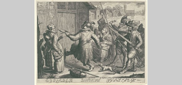 Gewapende Spanjaarden vallen een huis binnen, Boëtius Adamsz. Bolswert, 1610