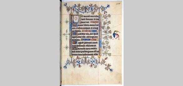 Gedecoreerde tekstpagina uit het gebedenboek van Maria van Gelre, circa 1415