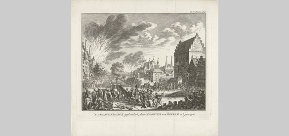 Den Haag geplunderd onder leiding van Maarten van Rossum, 1528 (Simon Fokke)