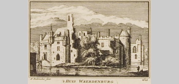 't Huis Waerdenburg (onderdeel van een prent van Abraham Rademaker, 1728-1735)