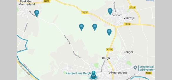 Kaart met puntenroute Huis Bergh en Zeddam.