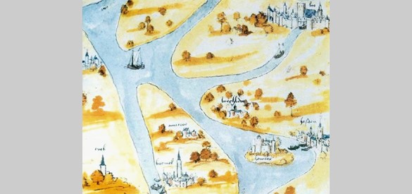 Kasteel Ammersoyen op een kaart van het rivierengebied, circa 1524