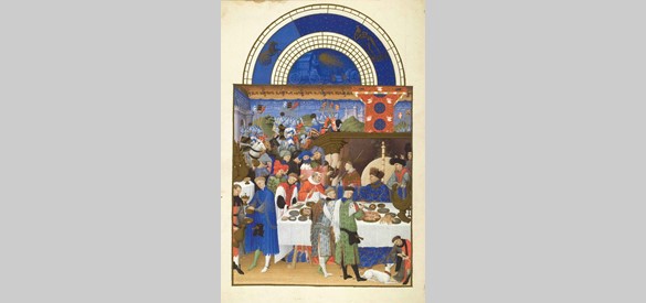 Nieuwjaarsreceptie van Hertog Jean de Berry als illustratie bij de maand januari, 1411-1416
